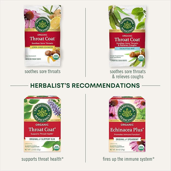 Traditional Medicinals Tea, Organic Throat Coat, Supports Throat Health, 96 Tea Bags (6 Pack)