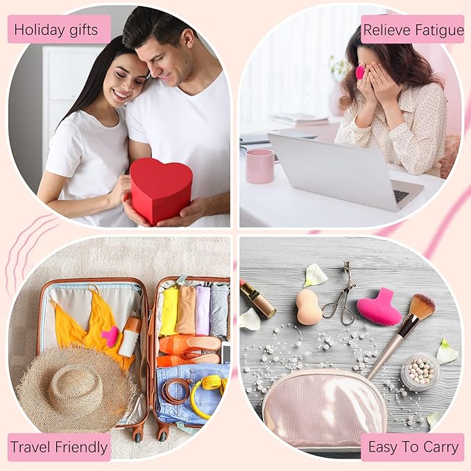 TrelaCo Pocket Mini Ring Facial and Eye Massage Ball USB Rechargeable Fingertip Massager Rose Red Face Facial Muscle Tightening Anti-Aging Relief Eyes Dark Circles, Eye Puffiness, Fatigue