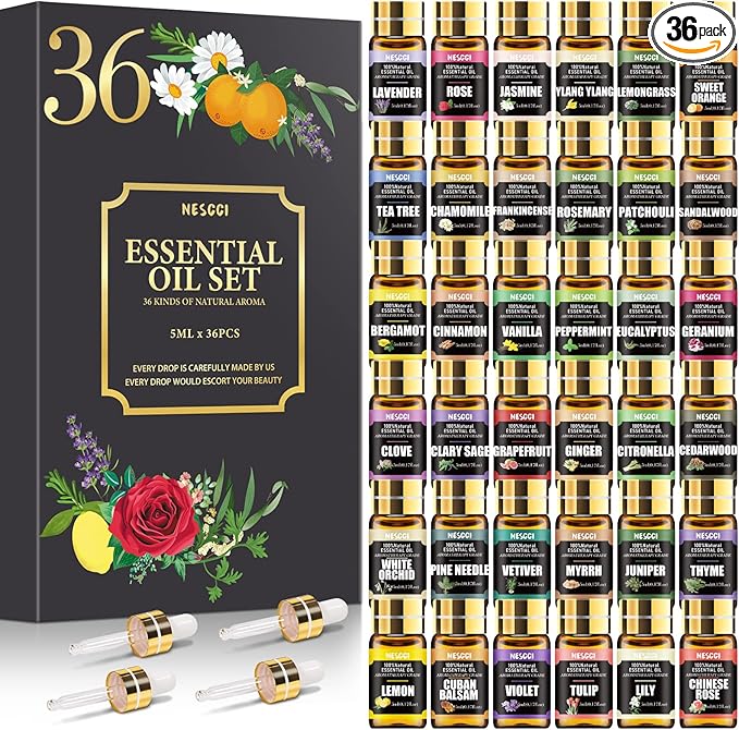 Essential Oil Set - 100% Natural Essential Oils 36 x 5ML - Essential Oils Gift Set for Diffuser, Humidifier, Aromatherapy, Massage, Soap, Candle Bath Bombs Making