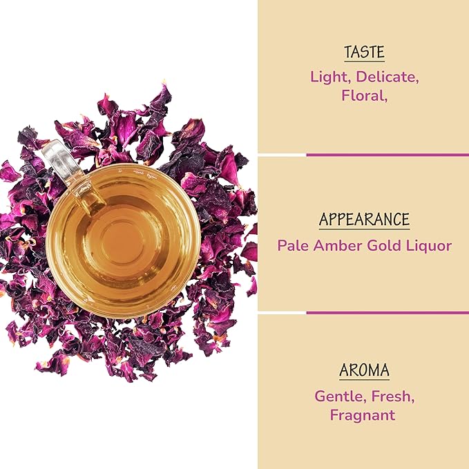 BREWIX, Pure Dried Rose Petals Loose Tea (25+ Cups,1.76oz/50g) Edible Flowers for Cocktails,Garnishing & Drinks, Tea,Baking,Desserts,Bread,Cake,Bath,DIY Skincare Edible Rose Petals in Resealable Bag