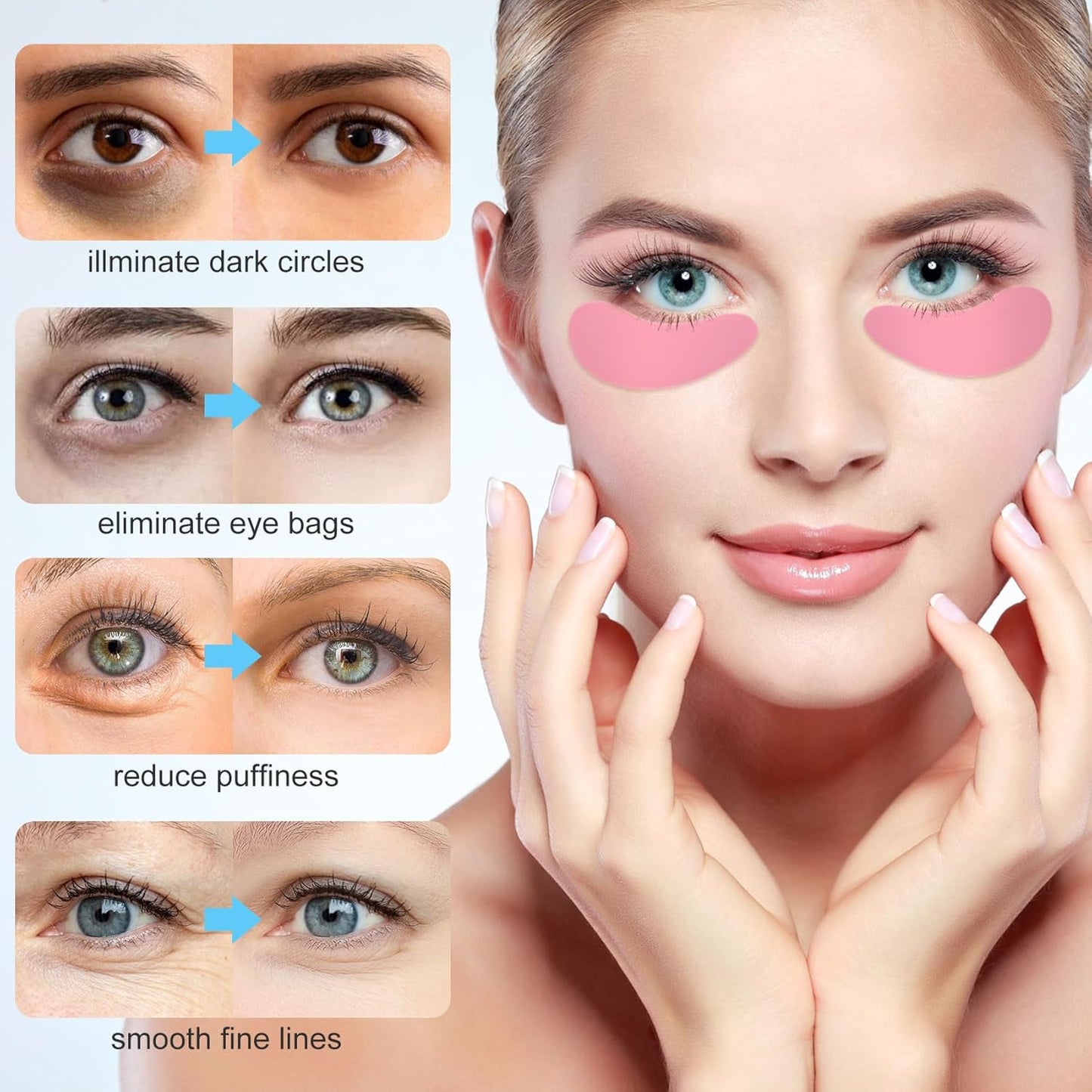 Under Eye Patches 2 Pairs, Silicone Reusable Eye Patches, Under Eye Mask for Skin Care Effect to Reduce Wrinkles and Fine Lines (Pink)