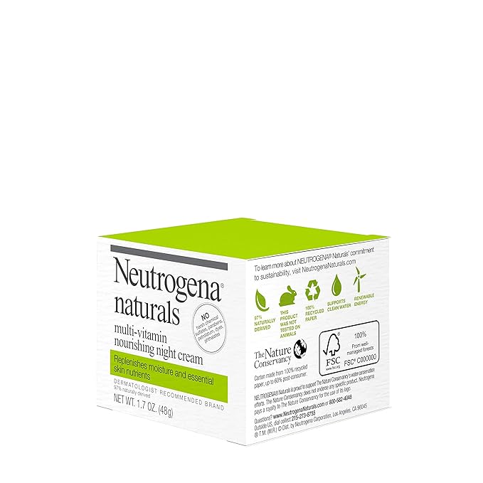 Neutrogena Naturals Multi-Vitamin Moisturizing & Nourishing Night Face Cream with Antioxidant Bionutrients & Vitamins B, C & E, Non-Comedogenic & Sulfate-, Paraben-, Phthalate- & Dye-Free, 1.7 oz