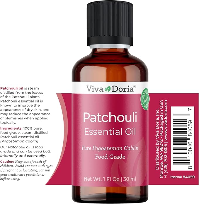 Viva Doria Patchouli Essential Oil, 100% Pure, Natural Essential Oil, Undiluted, for Aromatherapy | Food Grade, 30 mL (1 Fluid Ounce)