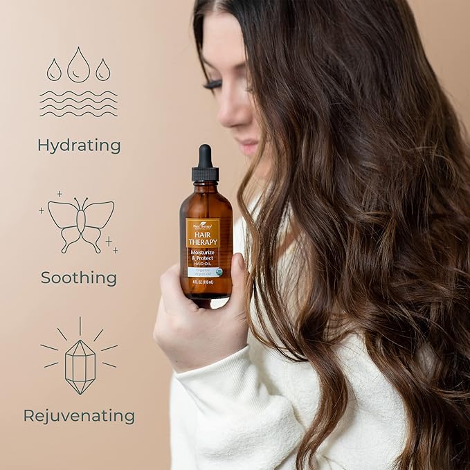 Plant Therapy Hair Therapy Moisturize & Protect Hair Oil 4 oz Organic Argan Oil 100% Pure and USDA Organic, First-Press, Virgin, For Face, Hair, Skin, Nails and Cuticles