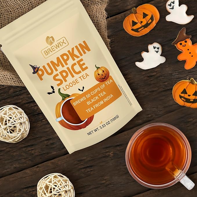 BREWIX Pumpkin Spice Black Tea, Loose Leaf (50+ Cups, 3.53oz/100g) | Fall, Warm & Spicy