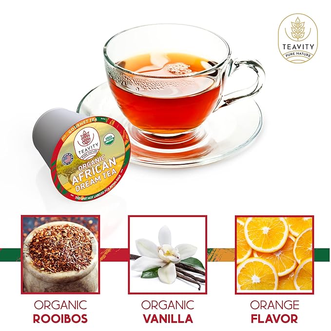 Organic Rooibos Tea Pods with Vanilla & Orange - Naturally Decaf Tea - African Dream by Teavity (24 Tea Pods)