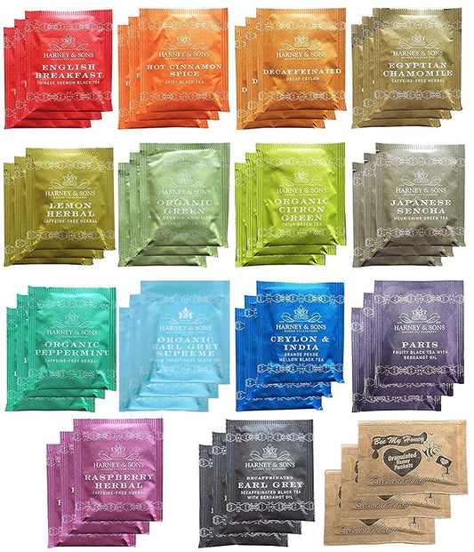 Harney & Sons Assorted Tea Bag Sampler Bundle 42 Count With Honey Crystal Packs Great for Birthday, Hostess and Co-worker Gifts, Tea Set Gifts, Tea Variety Pack