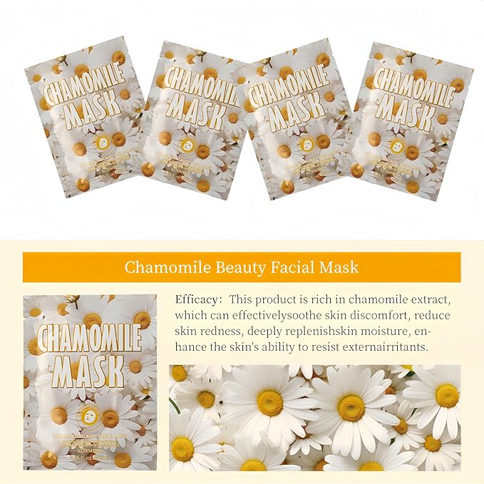 Facial mask Moisturizing face Mask Deep Hydration, Improves Dry Skin, Sheet Mask, 10pcs Sheet Mask Hydrating & Soothing Skin Care (10PCS, Chamomile)