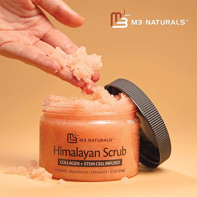 Himalayan Salt Scrub, Face, Foot, and Body Exfoliator with Collagen and Stem Cells Exfoliating Scrub for Toning, Cellulite, and Skin Care by M3 Naturals (Pack of 2)