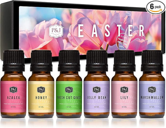 P&J Trading Fragrance Oil Easter Set | Jelly Bean, Fresh Cut Grass, Lily, Honey, Marshmallow, Azalea Candle Scents for Candle Making, Freshie Scents, Soap Making Supplies, Diffuser Oil Scents