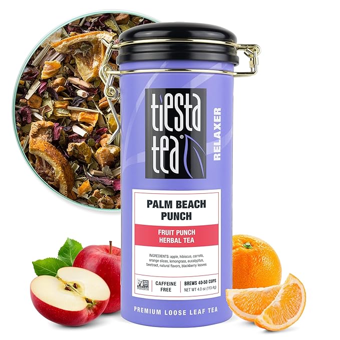 Tiesta Tea - Palm Beach Punch | Loose Leaf | Fruit Punch Herbal Tea | Caffeine-Free Tropical Blend with Apple, Carrots & Orange | Brew Hot or Iced | 4oz Refillable Tin, 50 Cups