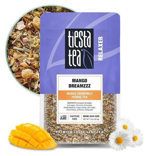 Tiesta Tea - Mango Dreamzzz Chamomile Herbal Tea with Chamomile & Lemongrass | Loose Leaf | Caffeine-Free Relaxing Blend | Brews Hot or Iced & Up to 25 Cups | 1.5oz Resealable Pouch