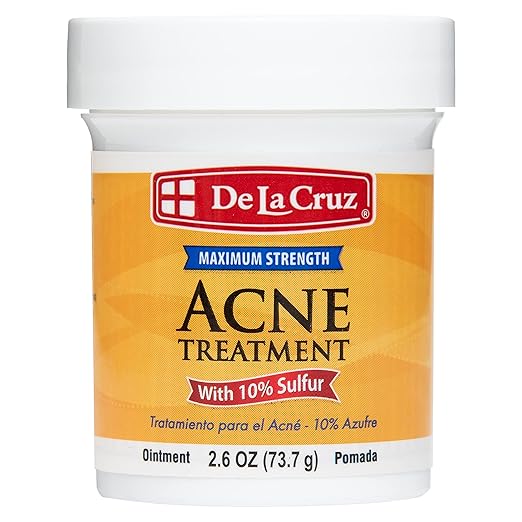 De La Cruz 10% Sulfur Ointment - Cystic Acne Treatment for Face and Body - Daily 10 Min Spot Treatment Mask - Safe and Effective Game Changing Hormonal Acne Treatment That Clears Up Pimples - 2.6 oz