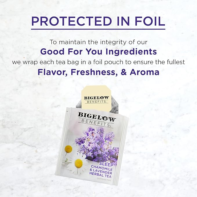 Bigelow Benefits Sleep Chamomile Lavender Herbal Tea, Caffeine Free, 18 Count (Pack of 6), 108 Total Tea Bags