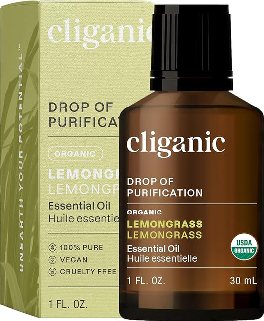 Cliganic Organic Lemongrass Essential Oil, 1oz - 100% Pure Natural Undiluted, for Aromatherapy Diffuser | Non-GMO Verified