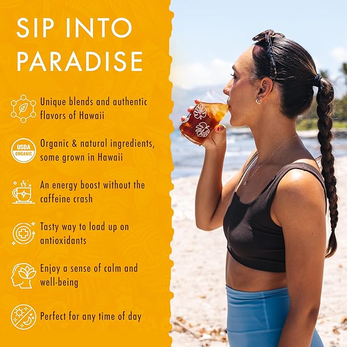 Hawaiian Natural Organic Tropical Fruit Tea Sampler - Green, Black, White Tropical Fruit Tea Blends, Gift Box Set For Special Occasions - 24 Bags