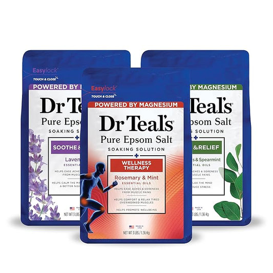 Dr Teal's Pure Epsom Salt, Lavender, Eucalyptus & Wellness Trio Bundle, 3 lbs (Pack of 3)