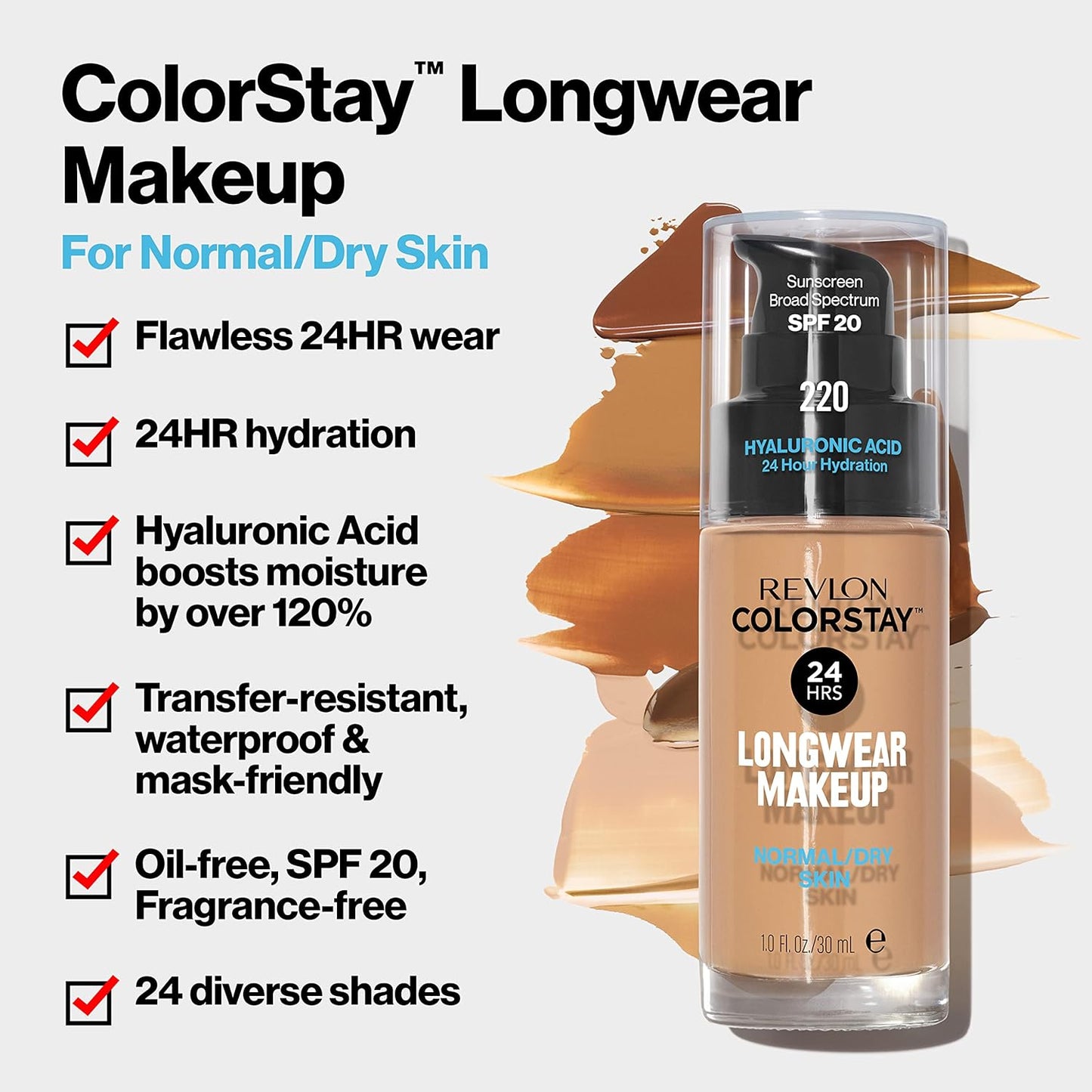 Revlon Liquid Foundation, ColorStay Face Makeup for Normal & Dry Skin, SPF 20, Longwear Medium-Full Coverage with Natural Finish, Oil Free, 110 Ivory, 1 Fl Oz