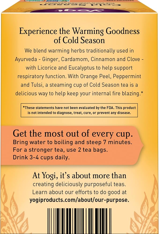 Yogi Tea Cold Season Tea - 16 Tea Bags per Pack (6 Packs) - Organic Respiratory Tea for Support During Colder Seasons - Includes Ginger, Cardamom, Cinnamon, Licorice & Eucalyptus