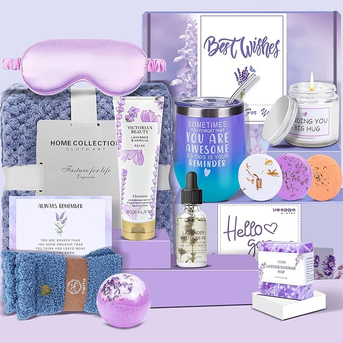 Spa Gift Baskets for Women - Spring Bath and Body Works Set, Relaxing Sympathy Box for Mom, Sister, Wife, Lover