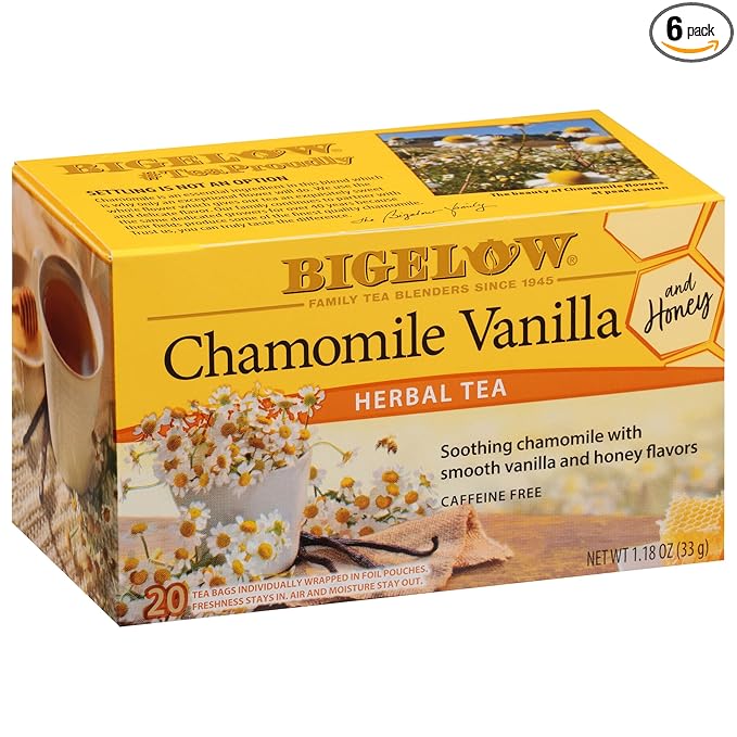 Bigelow Tea Chamomile Vanilla with Honey Herbal Tea, Caffeine Free Tea with Chamomile Vanilla, 20 Count Box (Pack of 6), 120 Total Tea Bags