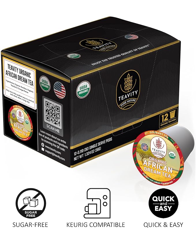 Organic Rooibos Tea Pods with Vanilla & Orange - Naturally Decaf Tea - African Dream by Teavity (12 Tea Pods)