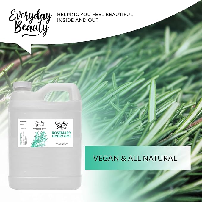 Rosemary Hydrosol - Bulk 32 Fl Oz - Alcohol-Free Vegan All Natural Refreshing for Face, Scalp & Hair - Uplifts, Calming & Soothing for All Skin Types…