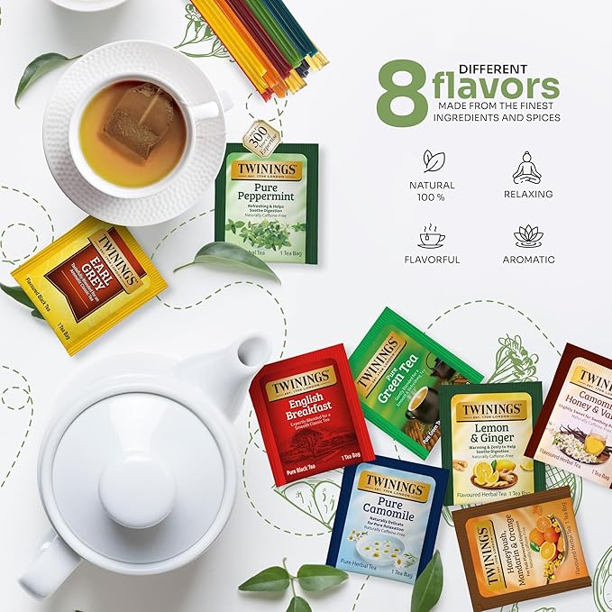Tea Bunch Twinings 48 Tea Bags Herbal Variety Pack – 8 Herbal Flavors with 20 Honey Sticks, Perfect Tea Gift Set for Any Occasion