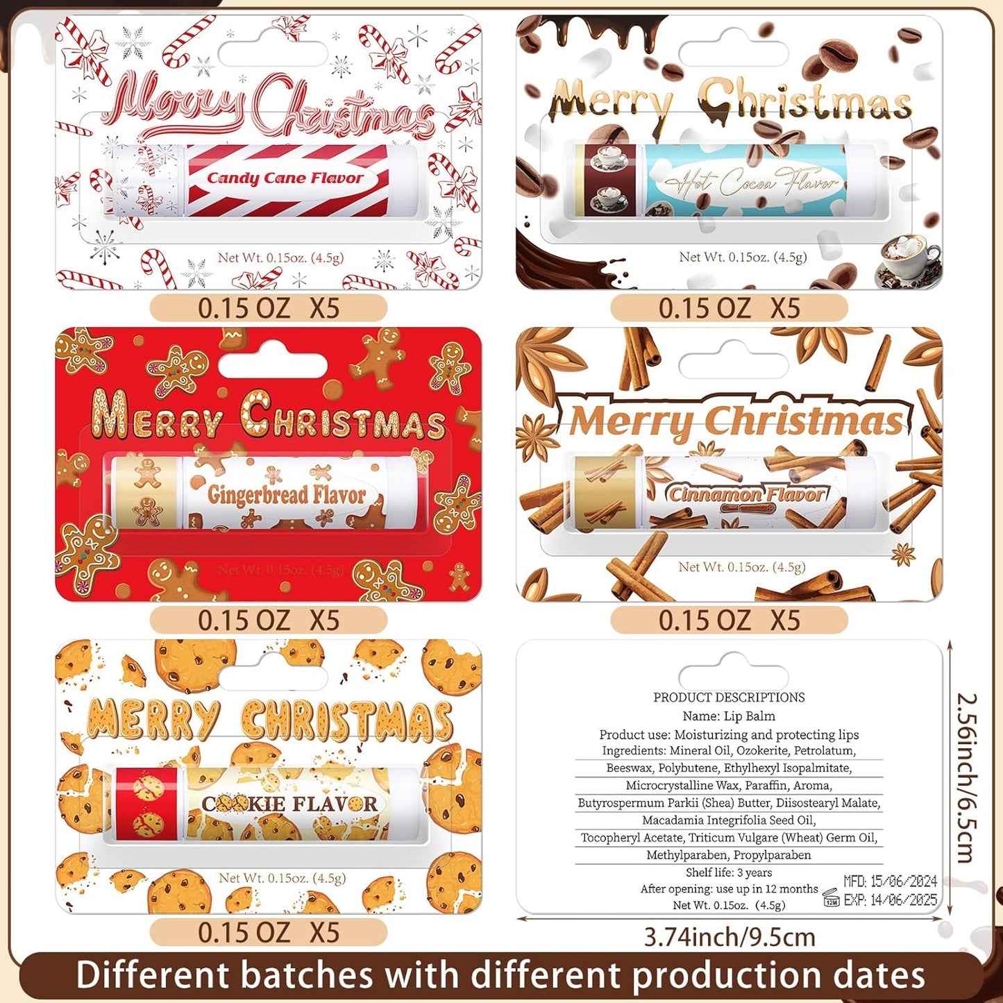 25 Pcs Christmas Lip Balms Stocking Goodie Bags Stuffers Bulk Xmas Gifts Candy Hot Cocoa Cookie Cinnamon Gingebread Biscuits Flavor 5 Style Holiday Treat Small Gifts Party Supplies