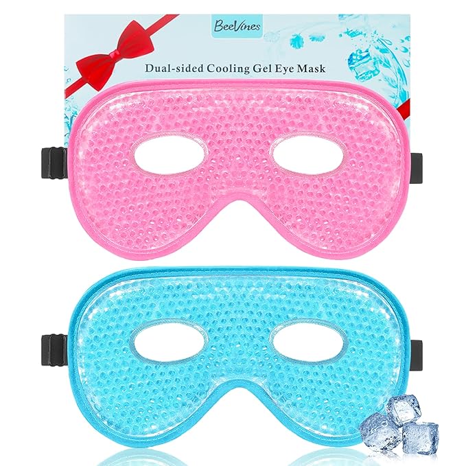 BeeVines Gel Eye Mask, 2 Pack XL Jumbo Size Cooling Ice Masks for Puffy Eyes for Men & Women, Cold & Warm Compress for Post Surgery, Puffiness, Allergies, Sinuses & Migraines Treatment