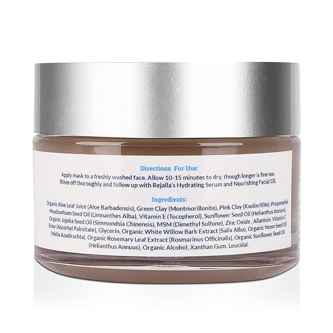 Tightening Face Mask Skin Care- Vit C, E, MSM, Pink and green clay, organic aloe juice, and Jojoba oil brightens, nourishes, firms and evens skin tone giving a natural glow. Made in USA