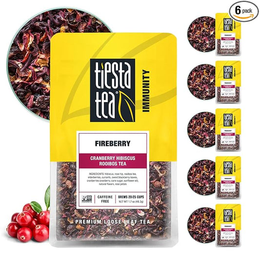 Tiesta Tea - Fireberry | Loose Leaf | Cranberry Hibiscus Rooibos Tea | Premium Non-Caffeinated Rooibos Blend | Make Hot or Iced & Brews Up to 25 Cups | 1.7oz Resealable Pouch, Pack of 6