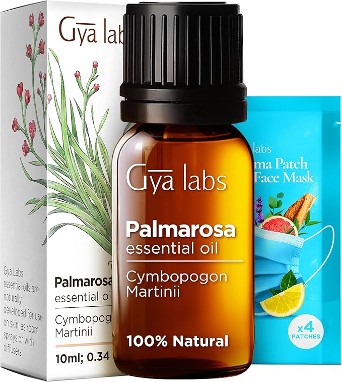 Gya Labs Palmarosa Essential Oil for Diffuser - 0.34 Fl Oz - 100% Pure Natural Palmarosa Oil for Skin, Aromatherapy, Massage, Candles Making - Sweet & Floral Scent
