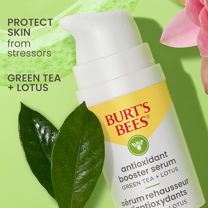 Burt's Bees Green Tea Face Serum, Protects & Improves Skin Tone with Antioxidant Rich Green Tea & Lotus, Naturally Brightening & Firming, Lightweight - Antioxidant Booster Serum (1 oz)