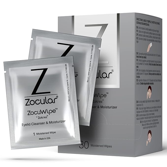 Zocuwipe Eyelid Wipes Eyelid Cleanser and Moisturizer Pads 30ct + Zocufill Elixir Eye Gel and Face Serum + Zocufoam Cleanser Bundle