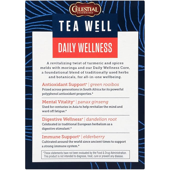 Celestial Seasonings TeaWell Herbal Tea, Daily Wellness, Organic Turmeric Spice, 12 Count (Packaging May Vary) (Pack of 2)