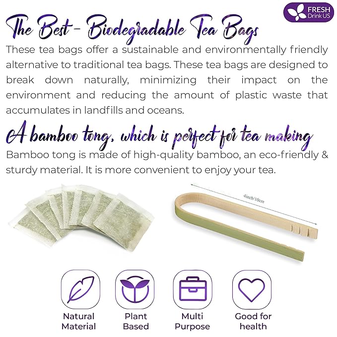 FreshDrinkUS, Premium 75 Tea Bags Lavender Mint Tea, 100% Natural, Blend of Lavender, Peppermint, Sage and Licorice. Made with Natural Material Tea Bags. No Sugar, No Caffeine, Vegan.