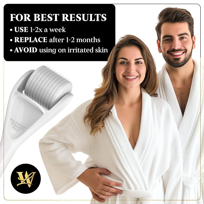 Derma Roller for Skin, Hair & Beard – Women and Men Titanium Microneedling Roller for Face & Scalp, Safe & Easy to Use 0.25mm - White