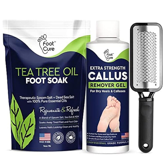 Tea Tree Foot Soak, Callus Remover Gel - Extra Strength Callus Remover Gel & Foot Soak With Epsom Salts For Calluses, Dry Cracked Heels, Toenail Fungus & Odor - Pedicure for Tired Feet