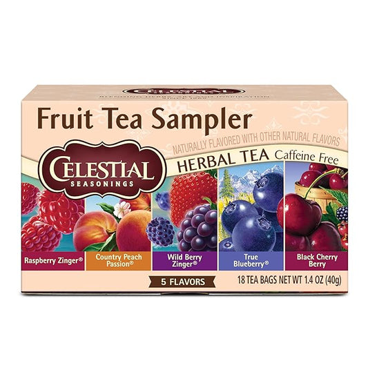 Celestial Seasonings Fruit Tea Sampler Herbal Tea Variety Pack, Caffeine Free, 18 Tea Bags Per Box