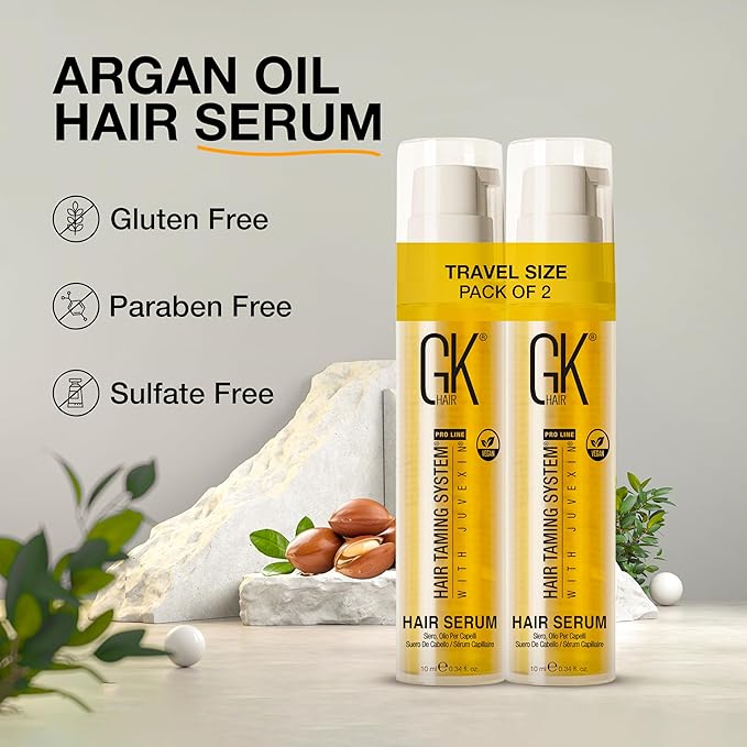 Global Keratin GKHAIR Smoothing Serum (Pack of 2/0.34 fl oz) - 100% Pure Organic Argan Oil | Hydrating Strength Shine Dry Damaged Repair Anti-Frizz Moistures Nourishment