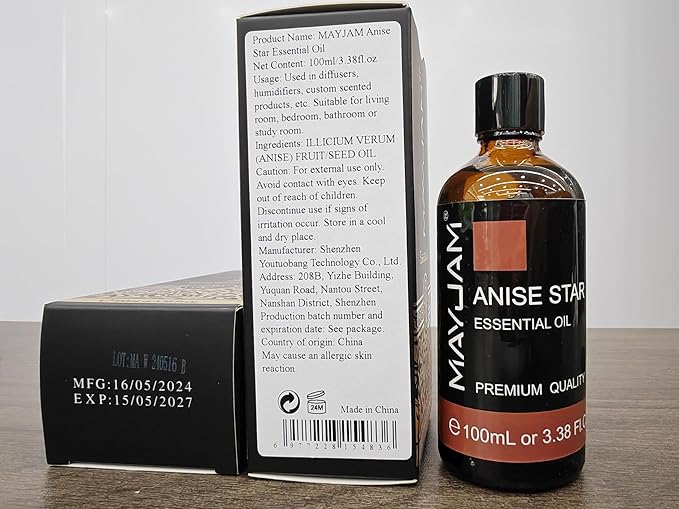 Anise Star Essential Oil, MAYJAM Pure Anise Star Oils for Diffusers, 3.38FL.OZ/100ML Star Anise Essential Oil with Premium Glass Dropper, Anise Oil