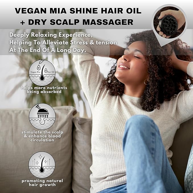 USDA Organic Hair Oil Treatment for Intense Nourishment, Dry Scalp Relief, and Hair Growth Promotion - Silicone Head Massager for Relaxation and Exfoliation