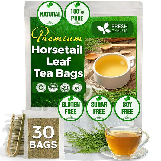 FreshDrinkUS, Premium 30 Horsetail Leaf Tea Bags, 100% Natural & Pure from Horsetail Loose Leaves Herbal Tea. Made with Natural Material Tea Bags. No Sugar, No Caffeine, No Gluten, Vegan.