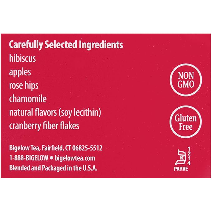 Bigelow Cranberry Apple Herbal Tea Bags 28-Count Box (Pack of 3) Cranberry Apple Hibiscus Flavored Herbal Tea Bags All Natural Non-GMO