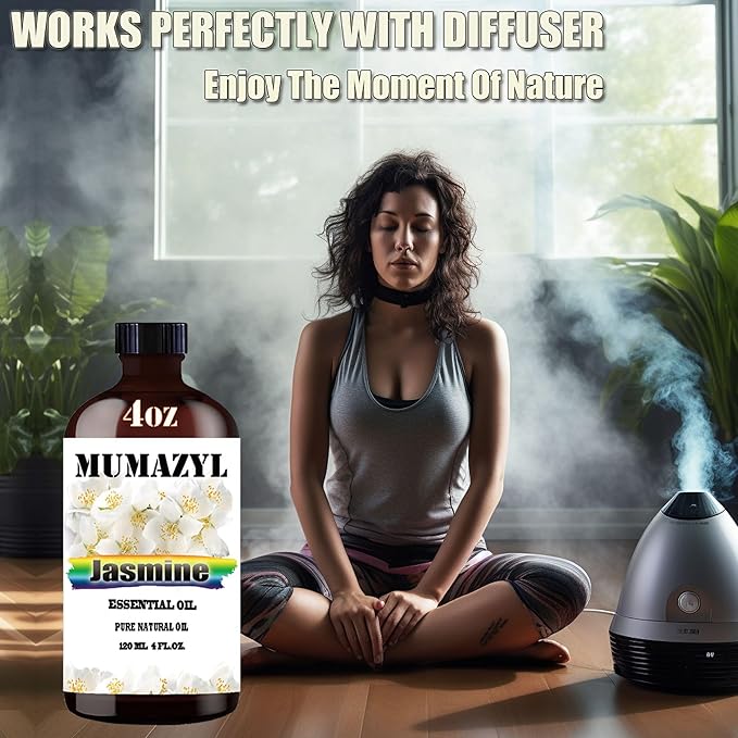 Jasmine Essential Oil, Jasmine Oil 4 Fl Oz 120ML for Diffuser Humidifier Yoga Cleaning DIY Candle Soap Making Essential Oils