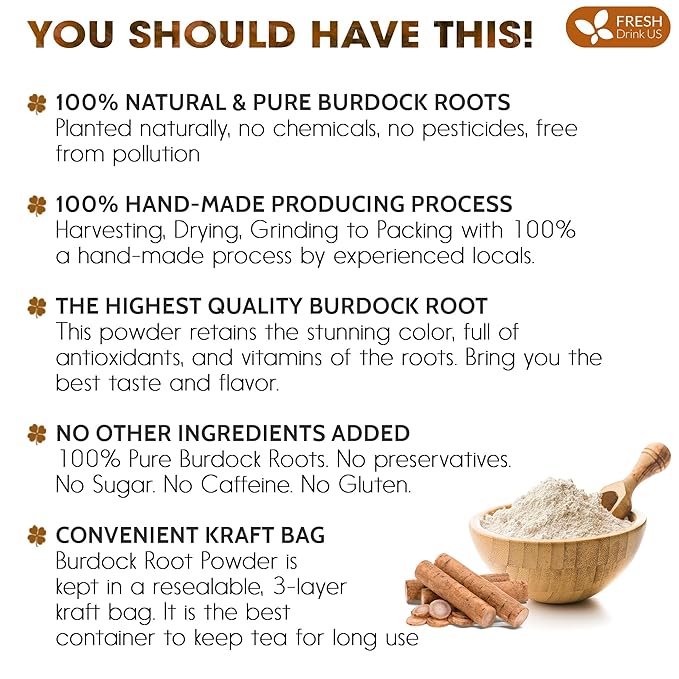 FreshDrinkUS, Premium 2oz Burdock Root Powder, 100% Natural & Pure from Burdock Root, Burdock Root Herbal Tea, No Additives, No Caffeine, Vegan