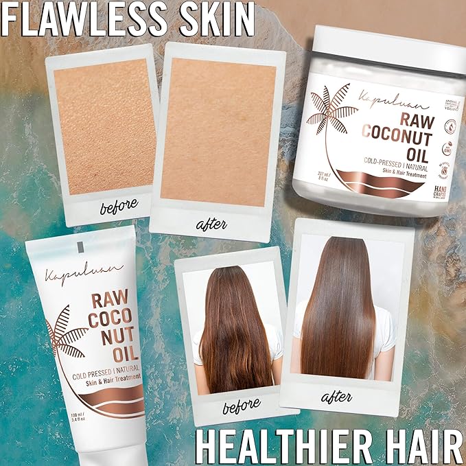Kapuluan Organic Coconut Oil for Hair, Skin – Raw Extra Virgin Coconut Oil - Pure Unrefined Cold Pressed Oil with MCTs for Body Care or Haircare, Hair Growth, Aceite de Coco Organico, Baby, Dogs, Pets