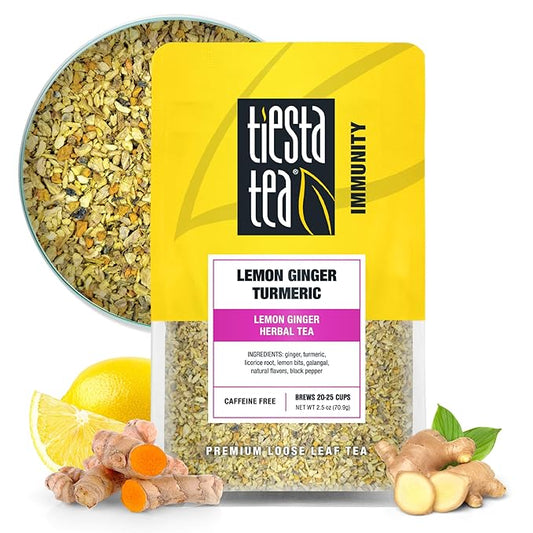 Tiesta Tea - Lemon Ginger Turmeric | Loose Leaf | Lemon Ginger Herbal Tea | Premium Blend | Non Caffeinated Herbal | Make Hot or Iced Brews Up to 25 Cups | 2.5 Ounce Resealable Pouch