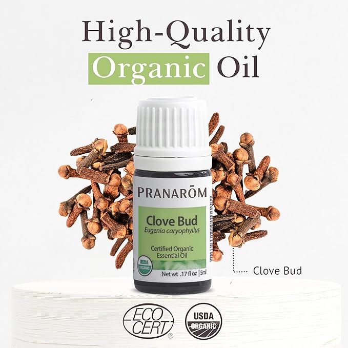 Pranarom USDA Certified Organic Clove Essential Oil (5ml), 100% Pure Undiluted Therapeutic Grade from Sri Lanka & Madagascar for Aromatherapy, Diffuser, Immune Support, DIY Cleaning, Warm Scent
